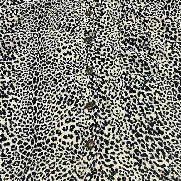 Belle du Jour Leopard Print Button Front Blouse Top Size M Black Cream Rayon - Picture 2 of 9